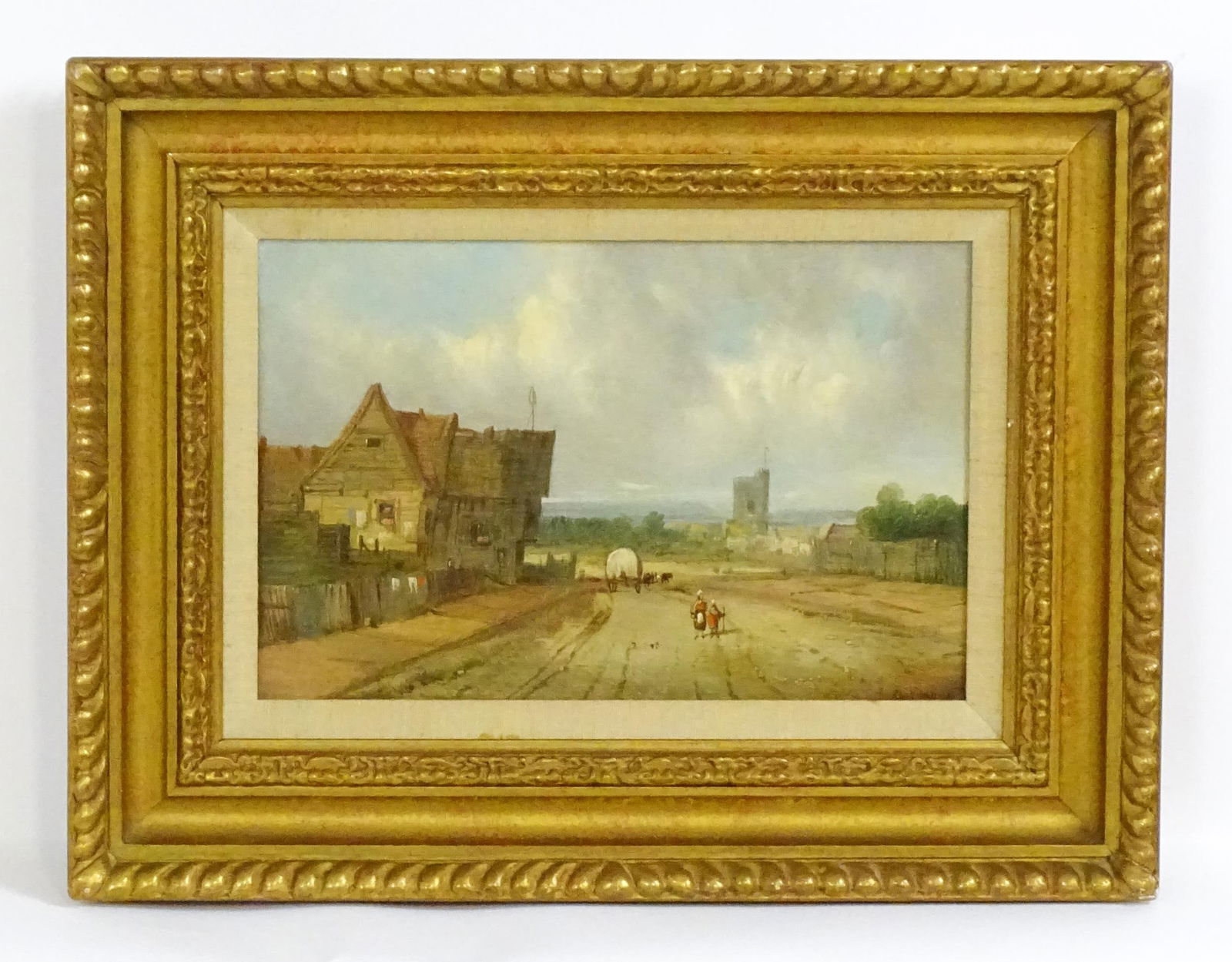 Charles Vickers (1821-1895), Oil on canvas, A village scene with figures and a horse drawn carriage (1 of 4)