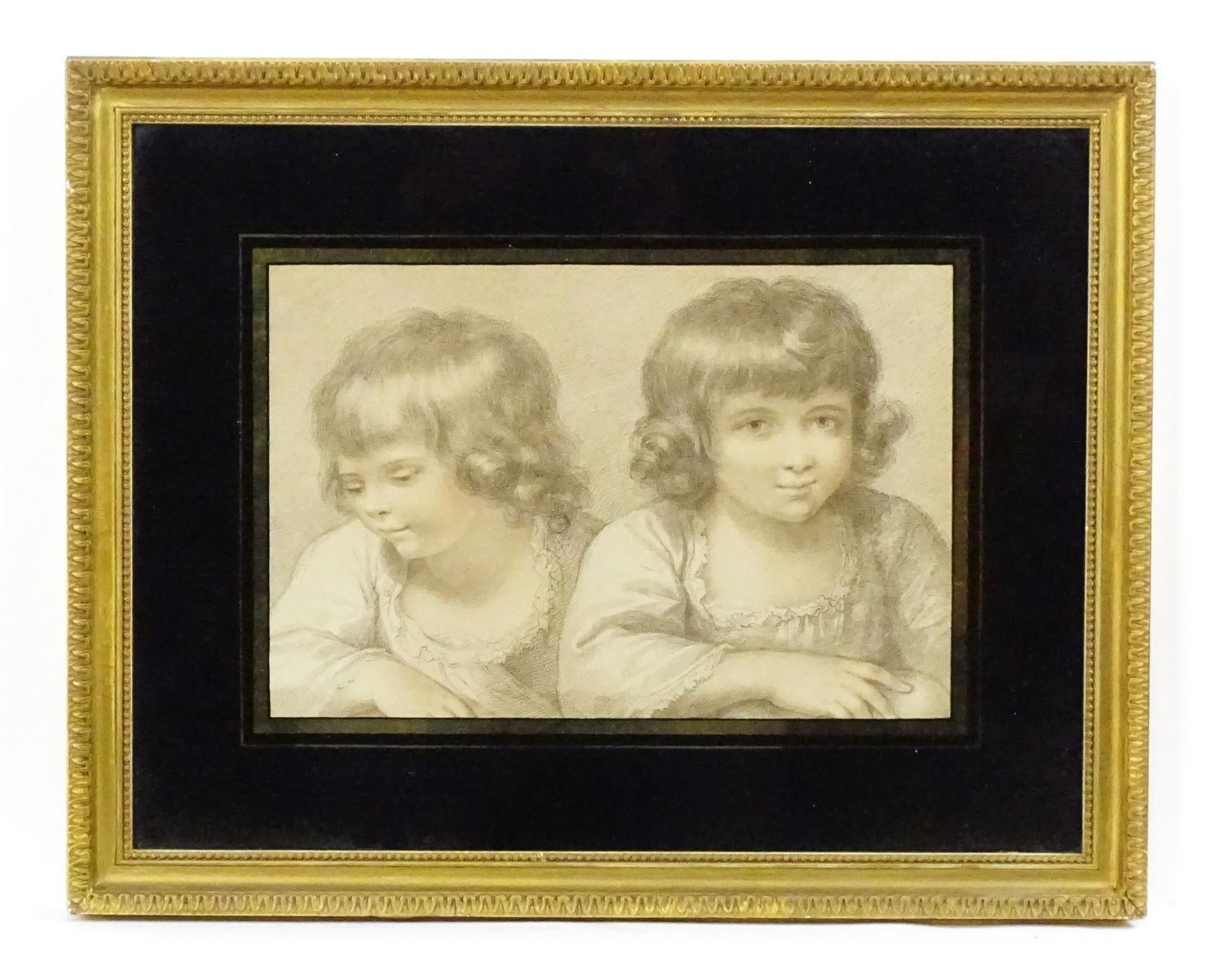 After Francesco Bartolozzi, Early 19th century, Stipple engraving, The Truth of Infancy, A study of: After Francesco Bartolozzi, Early 19th century, Stipple engraving, The Truth of Infancy, A study of two young children. Within verre eglomise mount. Approx. 7 1/4" x 11" Please Note - we do not make r