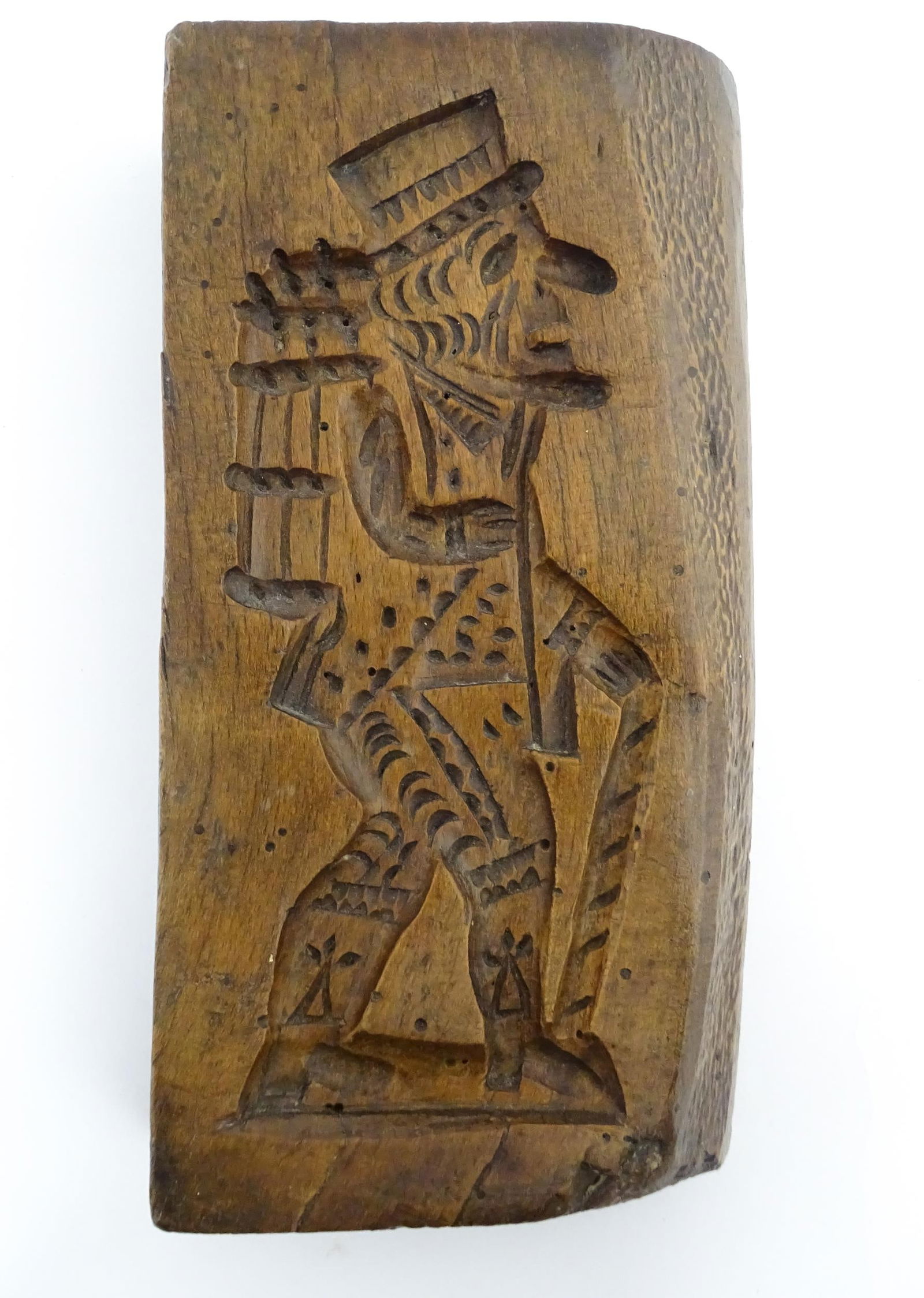Treen : A 19thC double sided sycamore gingerbread biscuit / cookie mould with Mr Punch detail to one (1 of 5)