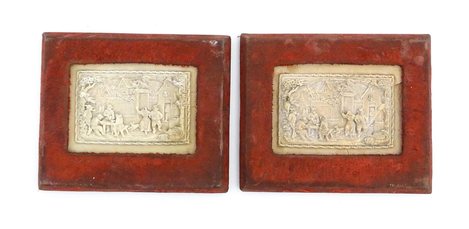 A pair of Continental resin tableaux depicting a townscape with figures. Approx. 6" wide overall (2): A pair of Continental resin tableaux depicting a townscape with figures. Approx. 6" wide overall (2)Please Note - we do not make reference to the condition of lots within descriptions. We are however 