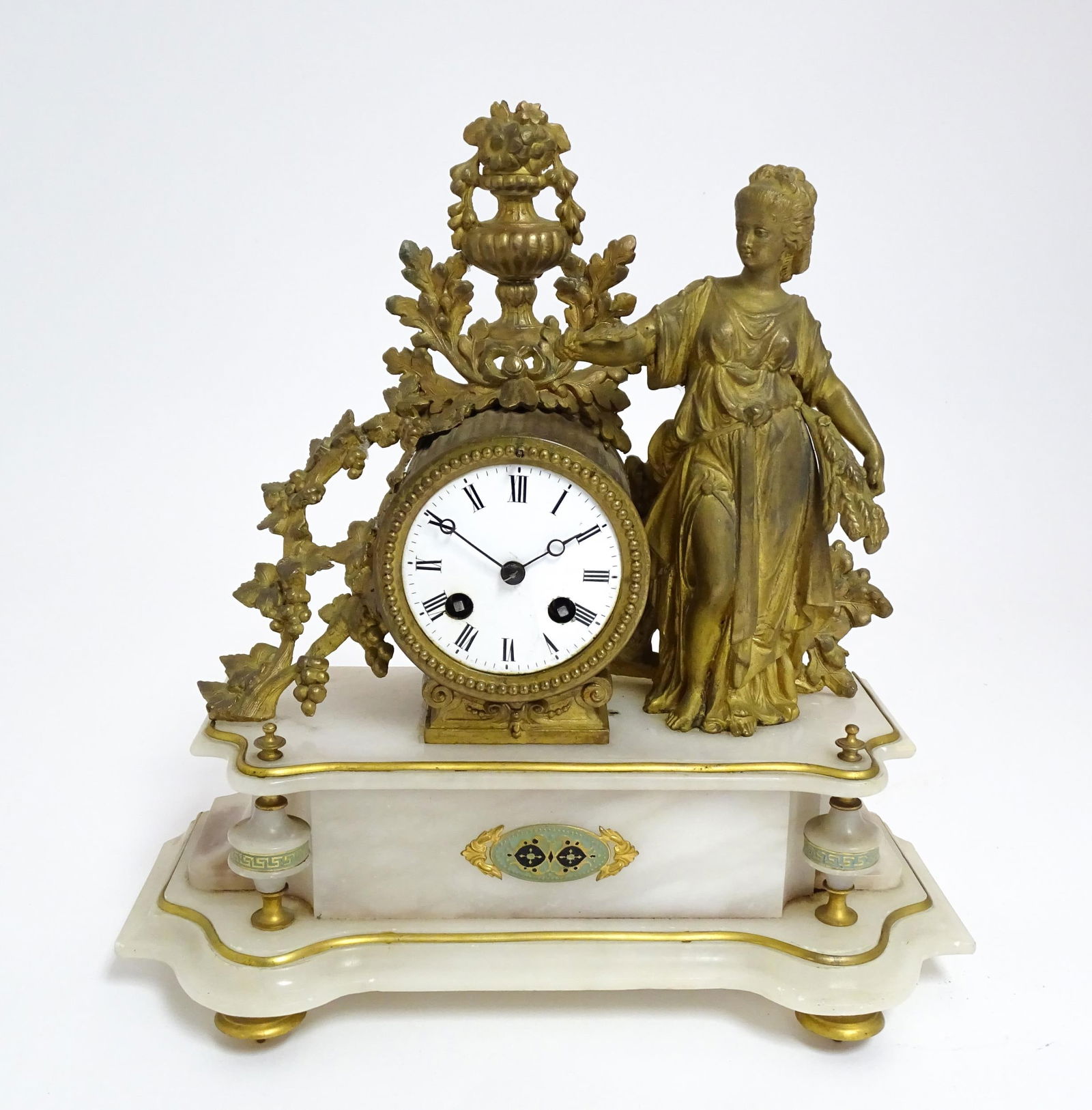 A late 19thC French alabaster clock with gilded figural detail and Vincentie & Cie 8-day movement (1 of 14)