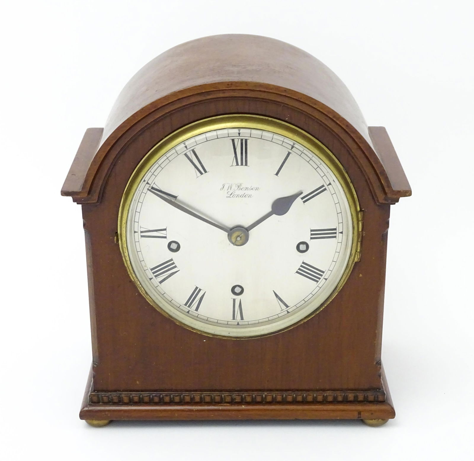 A mahogany cased mantel clock, the dial with Roman hour marks and signed J. W. Benson, London, the 8 (1 of 12)