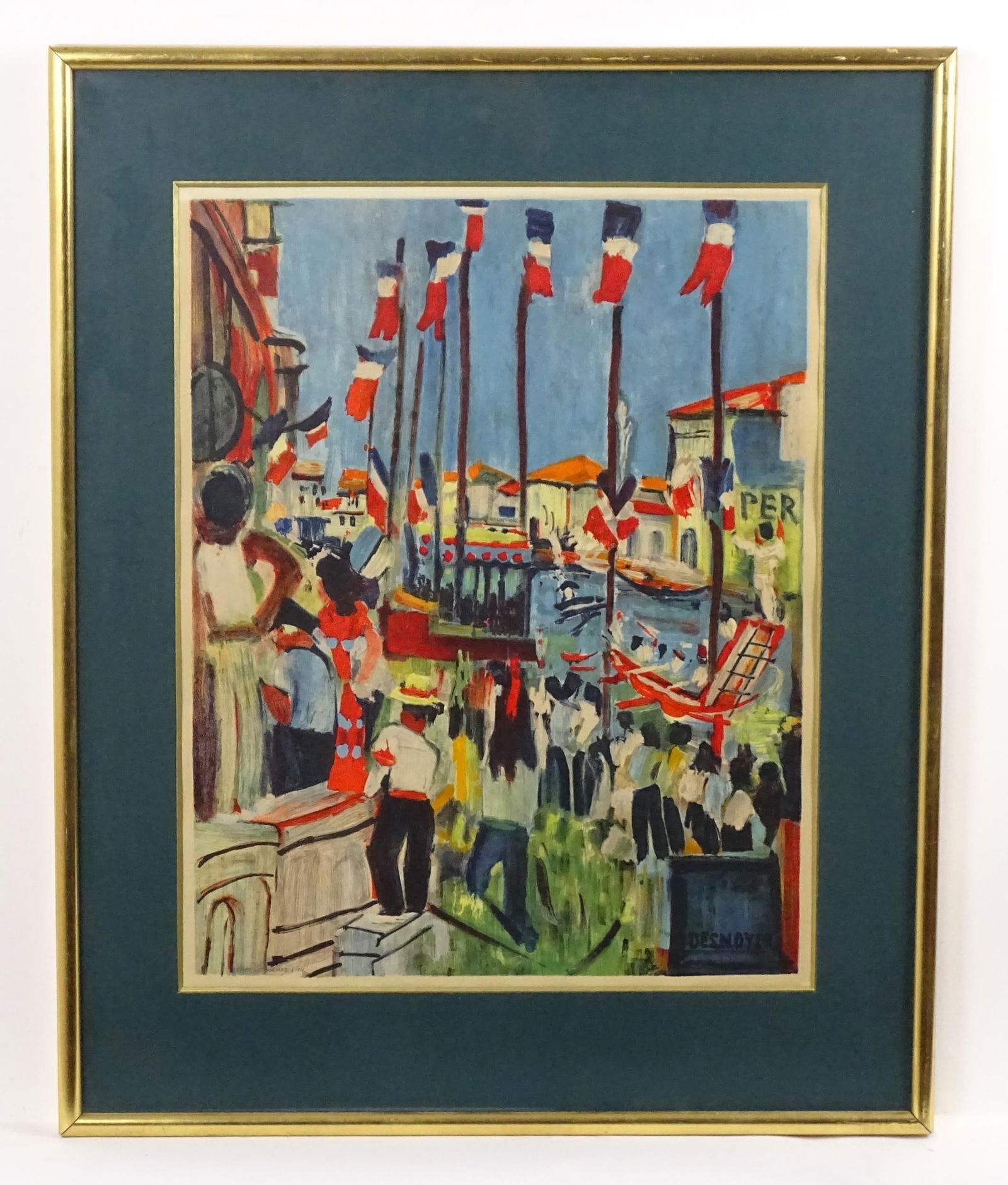 After Francois Desnoyer (1894-1972), French School, Lithograph, Joute a Sete. Lithography by Henri: After Francois Desnoyer (1894-1972), French School, Lithograph, Joute a Sete. Lithography by Henri Deschamps. Facsimile signature lower right. Approx. 19 1/2" x 15 1/4"Please Note - we do not make ref