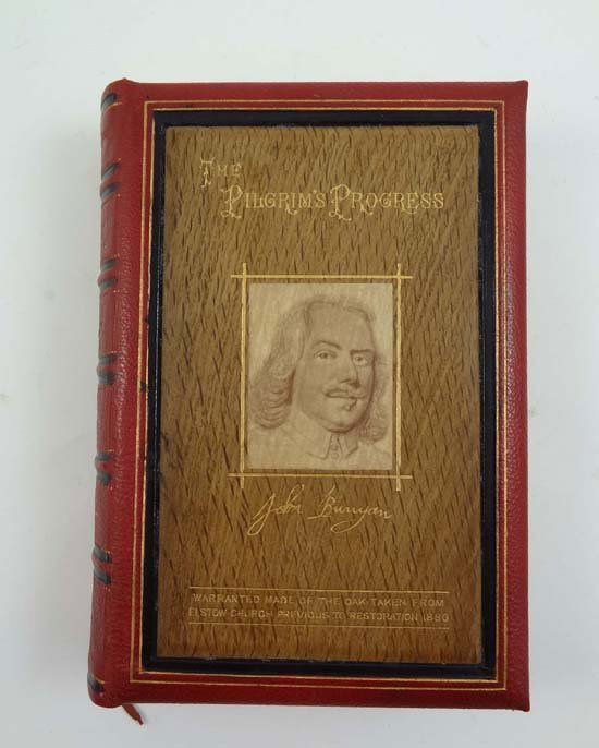 Book : John Bunyan The Pilgrim's Progress Elstow E: Book : John Bunyan The Pilgrim's Progress Elstow Edition, published by John Walker and Co. London 1881, bound in red morrocan leather with raised gilt embossed spine and cover with inset panel 'Warran