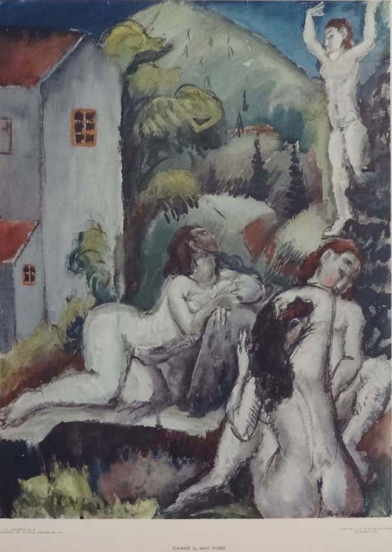 After Max Weber Coloured Collotype print 'Summer': After Max Weber Coloured Collotype print 'Summer' Copyright 1939, by living American Art. Inc, LAA Colorprint No. 62 22 5/8 x 17 5/8"