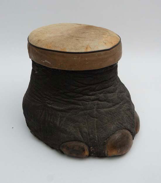 Taxidermy A Victorian elephants foot stool with upho