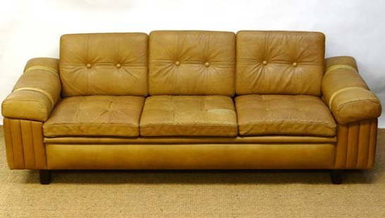 Vintage Retro : a Danish Skipper Furniture leather 3 se: Vintage Retro : a Danish Skipper Furniture leather 3 seat Sofa with belt decoration.