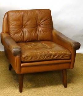 Vintage Retro : a Danish Skipper Furniture ltd low back: Vintage Retro : a Danish Skipper Furniture ltd low back brown stitched leather armchair 29 1/2" high