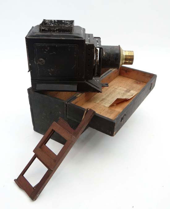 A 19thC cased Watson & Sons Magic Lantern slide project: A 19thC cased Watson & Sons Magic Lantern slide projector