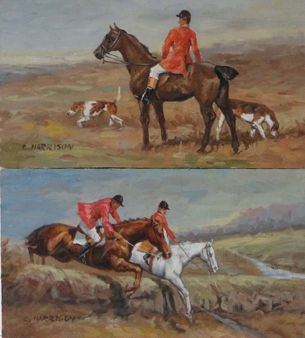 Charles Harrison (XX) A pair of oil on boards Four hunt: Charles Harrison (XX) A pair of oil on boards Four hunting scenes Signed lower Each 5 x 9"