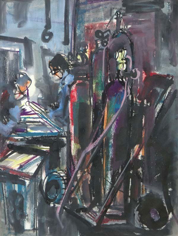 David Smith (1920-1998) I Gouache Industrial School Ind: David Smith (1920-1998) I Gouache Industrial School Industrial Welders labelled verso 29 x 22"