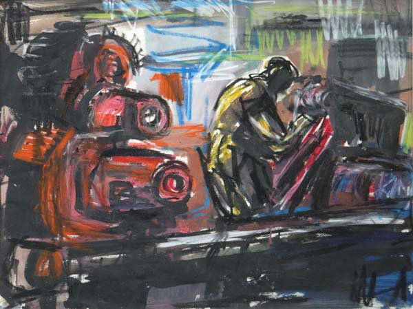 David Smith (1920-1998) Gouache Industrial School The : David Smith (1920-1998) Gouache Industrial School The Heavy Industrial Factory Worker Signed lower right and dare 1962 29 x 22"