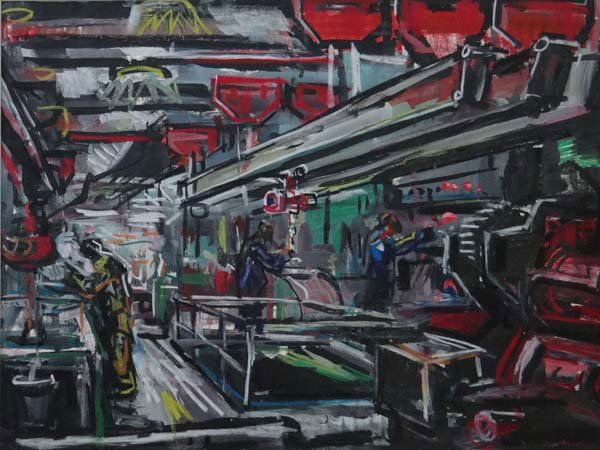 David Smith (1920-1998) Mixed Media Industrial School : David Smith (1920-1998) Mixed Media Industrial School Heavy Industrial Workers labelled verso 22 x 29"