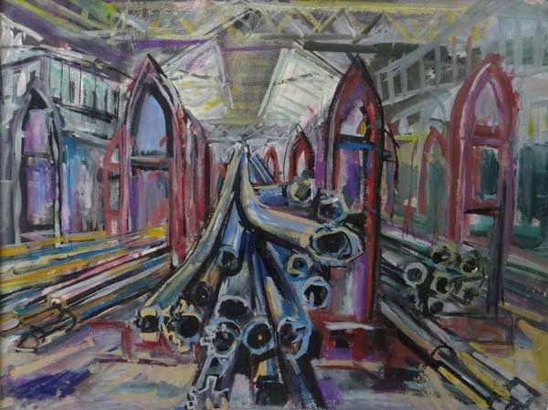 David Smith (1920-1998) Mixed Media Industrial School : David Smith (1920-1998) Mixed Media Industrial School A Steel Worker's Interior Labelled verso 22 x 29"