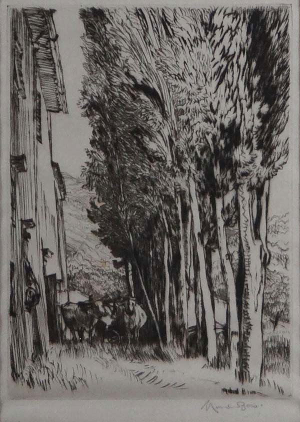 David Muirhead-Bone ( 1876-1953) British Drypoint engr: David Muirhead-Bone ( 1876-1953) British Drypoint engraving ' A Tuscan Farm ' Signed in pencil under 6 x 4 1/4"