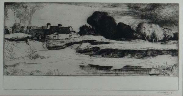 William Strang (1859-1921) RA Scottish Etching ' The B: William Strang (1859-1921) RA Scottish Etching ' The Brickfield ' Signed in pencil under and labelled verso with T & R Annan & Sons, Glasgow 5 1/2 x 10 1/2"