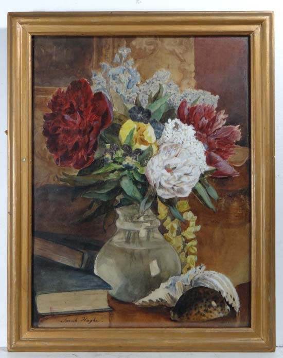 Sarah Haghe XX Watercolour and Gum Arabic with Gouache : Sarah Haghe XX Watercolour and Gum Arabic with Gouache Still life within an interior Signed lower left 15 x 11 1/4"