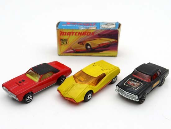 Diecast toy cars to include a Corgi Rockets James Bond: Diecast toy cars to include a Corgi Rockets James Bond 007 SPECTRE Mercedes 280 SL together with a Corgi Rockets James Bond Tracy's Mercury Cougar XR7 and a Matchbox Superfast Datsun 126X in original 