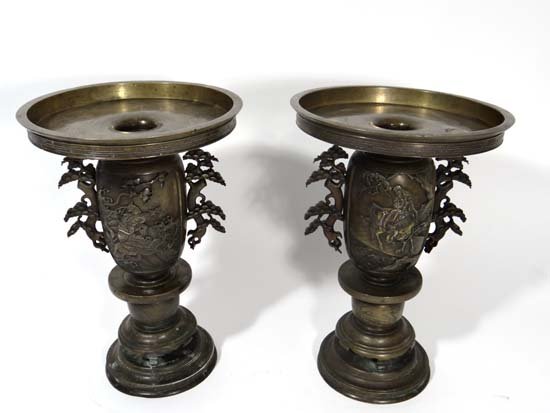 A pair of Japanese Bronze ( Karakane ) Usubata ( Broad