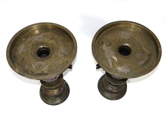 A pair of Japanese Bronze ( Karakane ) Usubata ( Broad - 2