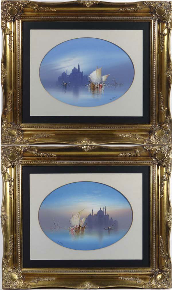 Frank Holmes (XX), Watercolour ovals. a pair, Views: Frank Holmes (XX), Watercolour ovals. a pair, Views of Venice, Each signed lower left, Each 10" x 14"