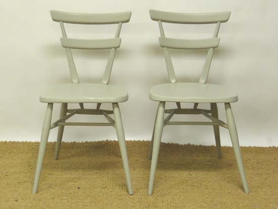 Vintage Retro : Ercol , a pair of Windsor Stacking: Vintage Retro : Ercol , a pair of Windsor Stacking chairs ( no. 461 ) painted in French grey, each 30. . 5 " high.