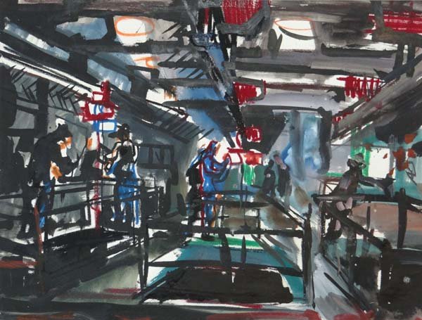 David Smith (1920-1998) Mixed media Industrial School : David Smith (1920-1998) Mixed media Industrial School Factory interior Signed lower right and dated 1962 22 x 29"