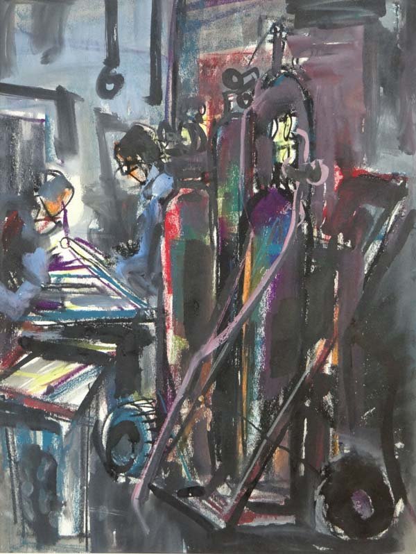 David Smith (1920-1998) I Gouache Industrial School Ind: David Smith (1920-1998) I Gouache Industrial School Industrial Welders Labelled verso 29 x 22"