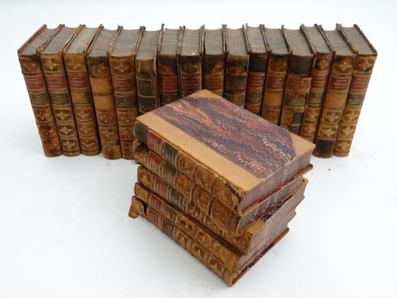 Books : A large quantity of Sir Walter Scott's Waverley: Books : A large quantity of Sir Walter Scott's Waverley novels including Rob Roy, and a selection of 20 others, published by Adam and Charles Black c1871. Bound in quarter leather with marbled boards.