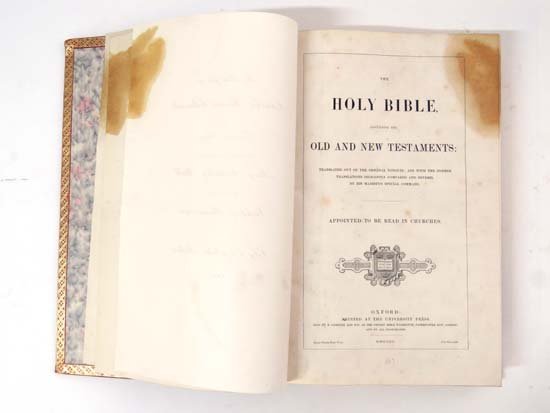 Bible : The King James Bible Old and New Testaments,: Bible : The King James Bible Old and New Testaments, large folio size, published by Oxford University Press 1863, rebound in red leather with gilt lettering to cover The Cathedral Church Llandaff 1951