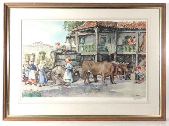 Eric Richard Sturgeon ( 1920-1999) Limited edition: Eric Richard Sturgeon ( 1920-1999) Limited edition signed colour print (685) ' The Grape Harvest ' Signed in pencil under by the artist with blind stamp lower left 16 1/2 x 26" Please Note - Prospecti
