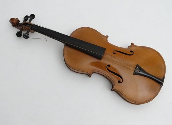 Violin : a Globe ( label within) 20th C violin: Violin : a Globe ( label within) 20th C violin measuring 14 5/8" including button and 23 1/4" long overall