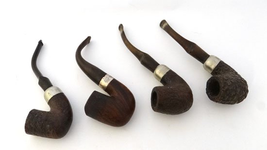Pipe Smoking : Peterson's ( Kapp & Peterson Dublin and: Pipe Smoking : Peterson's ( Kapp & Peterson Dublin and London ) - 4 silver collared pipes, some indistinctly marked (4)