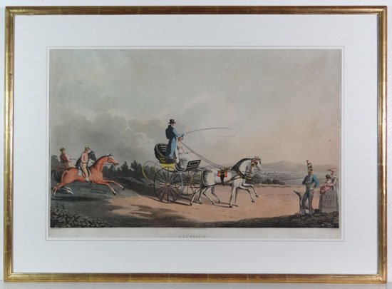John Clark after Lt. John Downman (1750-1824) An Aquat: John Clark after Lt. John Downman (1750-1824) An Aquatint 9 coloured by John Clark 'A Curricle ' 'Published Nov 20yh 1810 by T Clay, No 18 Ludgate Hill, London' 14 x 21 5/8"