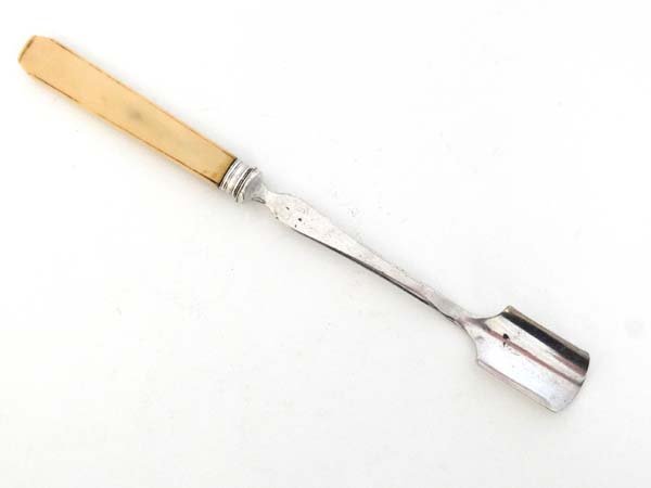A late 19thC ivory handled and silver plate stilton: A late 19thC ivory handled and silver plate stilton scoop 10 1/2" long £15 - 25