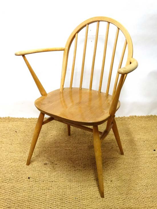 Vintage Retro :Ercol , Windsor chair probably no. 139A: Vintage Retro :Ercol , Windsor chair probably no. 139A , blonde wood with open arms, introduced circa 1957, stamped under 1960, 32 1/2" high £30 - 40
