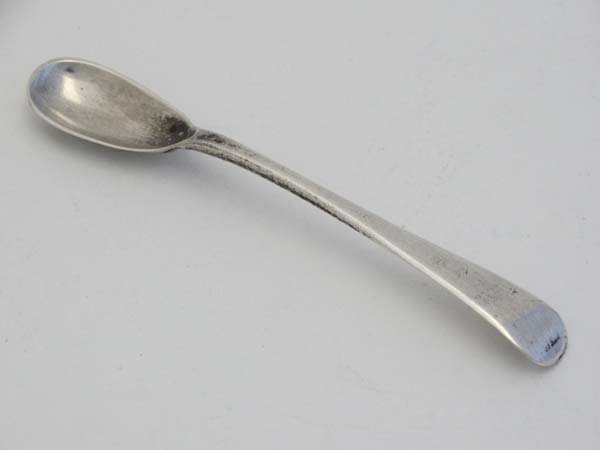 A Geo III silver mustard spoon. Hallmarked London 1811: A Geo III silver mustard spoon. Hallmarked London 1811 maker Sarah and John William Blake. 4 1/4" long (12g) Please Note - we do not make reference to the condition of lots within catalogue descriptio