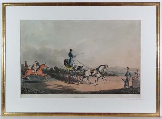 John Clark after Lt. John Downman (1750-1824) An: John Clark after Lt. John Downman (1750-1824) An Aquatint coloured by John Clark 'A Curricle ' 'Published Nov 20yh 1810 by T Clay, No 18 Ludgate Hill, London' 14 x 21 5/8"