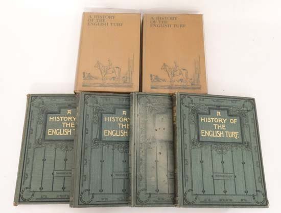 Books: '' A History of the English Turf '' In 4 volumes: Books: '' A History of the English Turf '' In 4 volumes with illustrations. c1901. By Theodore A Cook. Published by Virtue & Co ltd, London. Green cloth cover with gilt lettering to front and spine , 