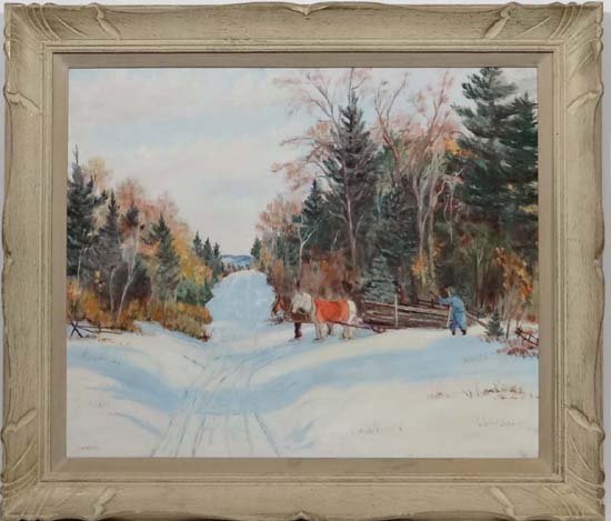 H Anderson early XX, Oil on board, Scandinavian snow: H Anderson early XX, Oil on board, Scandinavian snow scene with figure loading wood onto a horse drawn sledge, Signed lower left 19 1/2 x 23 1/2" Please Note - we do not make reference to the conditio