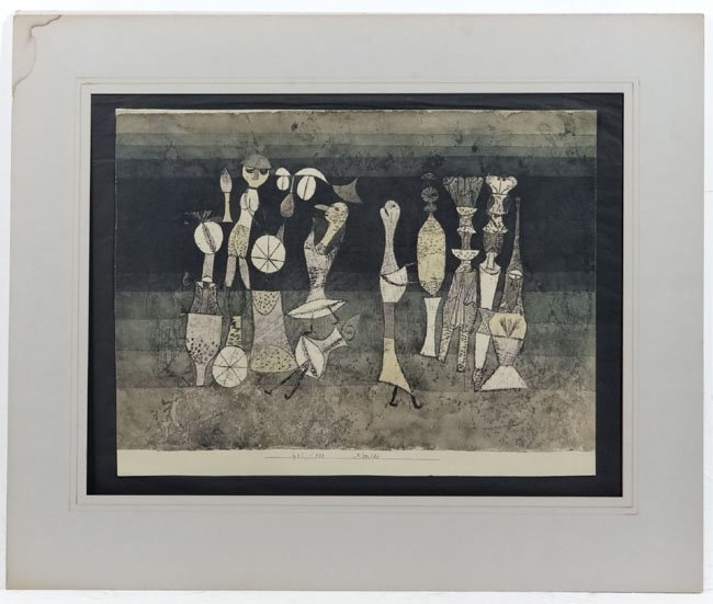 After Paul Klee German (born in Switzerland)(1879-1940): After Paul Klee German (born in Switzerland)(1879-1940) ,Coloured print, "Komodie" 1921/108 " (Comedy),12 5/8 x 16 1/2".