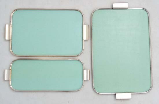Vintage Retro : a set of 1950/60's Embassy graduated: Vintage Retro : a set of 1950/60's Embassy graduated trays ,signed , the largest 14 1/2 x 24"