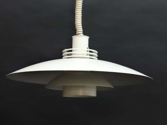 Vintage Retro : a Danish Designer Rise and Fall light /: Vintage Retro : a Danish Designer Rise and Fall light / lamp by LYFA, Type 4161, in white , labelled under with louvered diffuser , 19" diameter