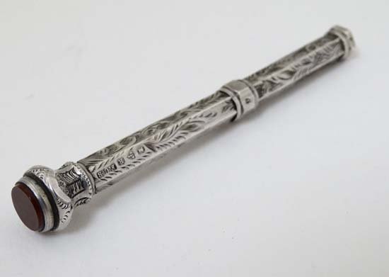 A Hm silver pencil with slide mechanism and hard stone (1 of 4)