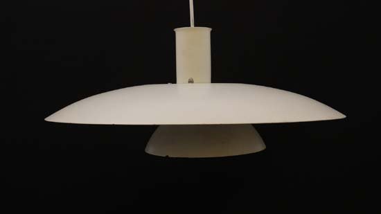 Vintage Retro :A Danish Lyfa pendant lamp model 4875: Vintage Retro :A Danish Lyfa pendant lamp model 4875 in white livery with single diffuser under, labelled. 18'' diameter.