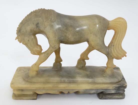 A 20thC jade carving of a horse standing on four legs o (1 of 6)