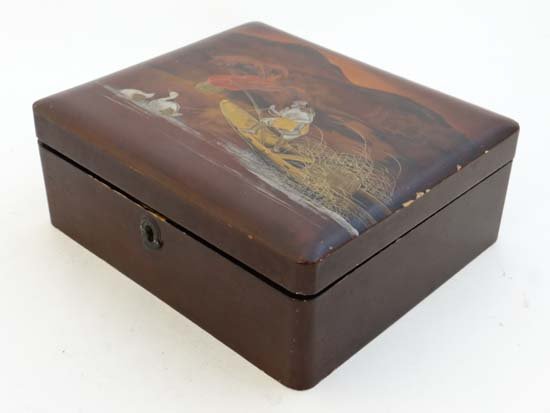 A C.1900 Japanese hinged lidded box with lacquered (1 of 6)