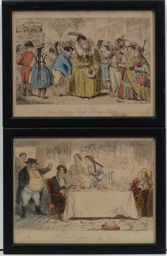 John Leech , R S Surtees, A pair of hand coloured: John Leech , R S Surtees, A pair of hand coloured etchings, ' The Handley Cross Fancy Ball '& , ' Mr. Jorrock's Return to his Family ' , Each 5 x 6 3/4'' (2).