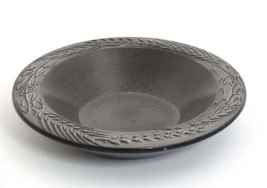 Vintage Retro : an Upsala- Ekeby , Sweden ceramic dish: Vintage Retro : an Upsala- Ekeby , Sweden ceramic dish , marked verso ' ENGSTROMS VAXTSKYDD AB ' , the top having wheat , oat and barley ear relief decoration and pewter coloured glaze . 7 1/4'' diame