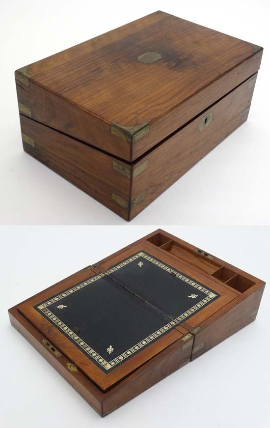 A 19thC walnut and brass writing slope / lap desk (1 of 6)
